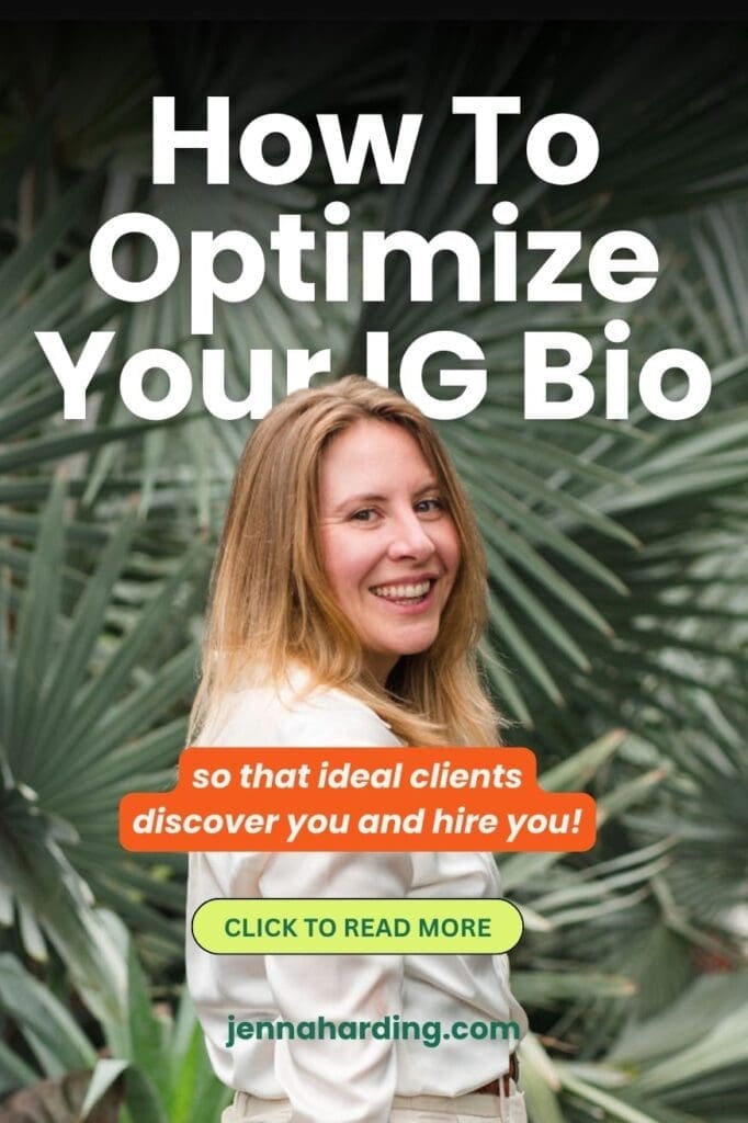 Pinterest Pin Image of Jenna Harding Smiling at the Camera with the Title of How to Optimize Your IG Bio | 